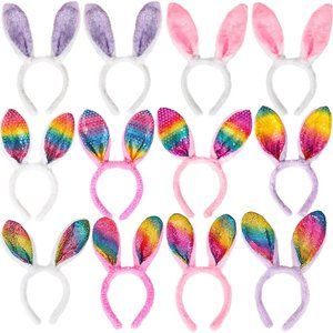 MGparty 12PCS Easter Bunny Ears Headbands Colorful Ear Rabbit Hairband Easter